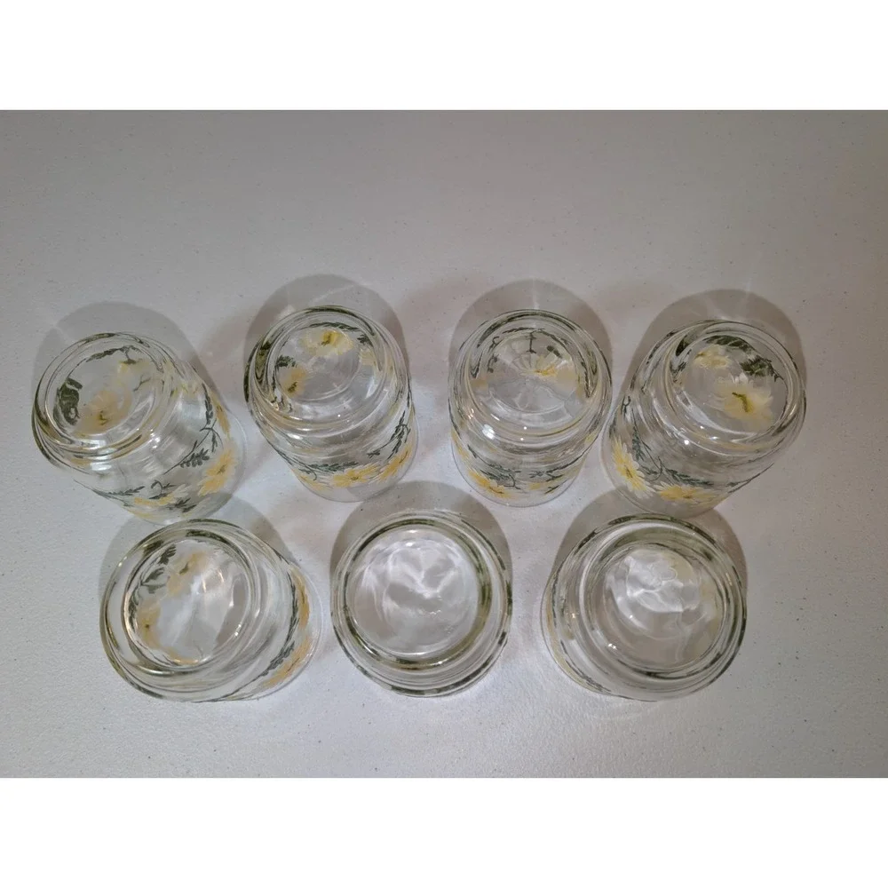 Vintage Libbey Daisy Floral 3 inch Mini Tumblers Set of 7 Flower Glasses